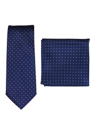 Micro Dot Tie Set in Midnight | Formal Blue and Silver Polka Dot Necktie and Hanky Set