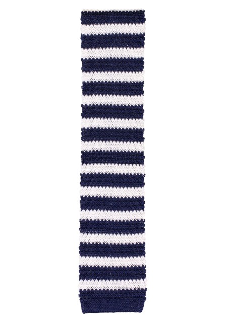 Silk Knit Tie with Stripes | Navy Blue and White Knitted Silk Tie with Stripes