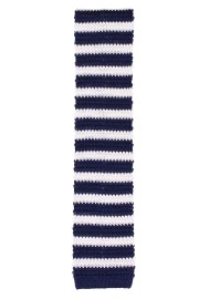 Silk Knit Tie with Stripes | Navy Blue and White Knitted Silk Tie with Stripes