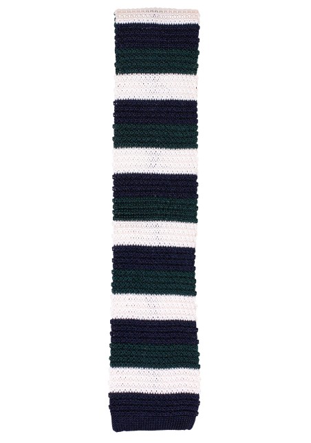 Navy, Green, Ivory Striped Tie | Horizontal Striped Silk Tie in Dark Green, Ivory, Navy Blue