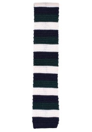 Navy, Green, Ivory Striped Tie | Horizontal Striped Silk Tie in Dark Green, Ivory, Navy Blue