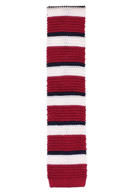 Striped Knitted Silk Tie | Knit Tie with Stripes in Cherry, Navy, Ivory