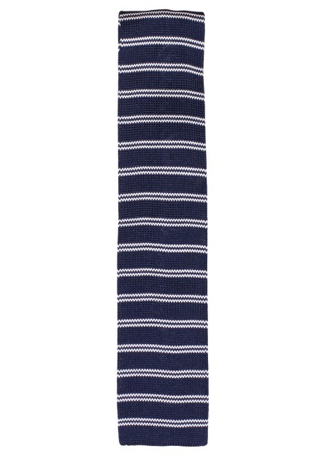 Knitted Necktie | Square Tip Knit Tie in Navy Stripe Design