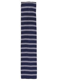 Knitted Necktie | Square Tip Knit Tie in Navy Stripe Design