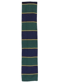 Navy and Green Knit Tie | Skinny Knit Tie in Navy, Green, and Golden Yellow