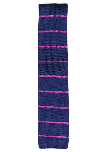 Navy and Pink Striped Knit Tie | Navy Blue Knitted Necktie with Pink Stripes