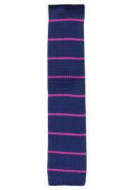Navy and Pink Striped Knit Tie | Navy Blue Knitted Necktie with Pink Stripes