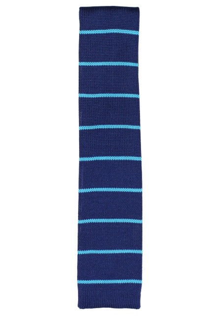 Navy and Tourquoise Striped Knit Tie | Skinny Stripe Knitted Mens Tie