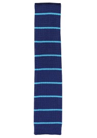 Navy and Tourquoise Striped Knit Tie | Skinny Stripe Knitted Mens Tie