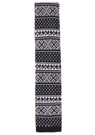Fair Isle Knit Tie | Knitted Skinny Tie in Black and White Fair Isle Pattern