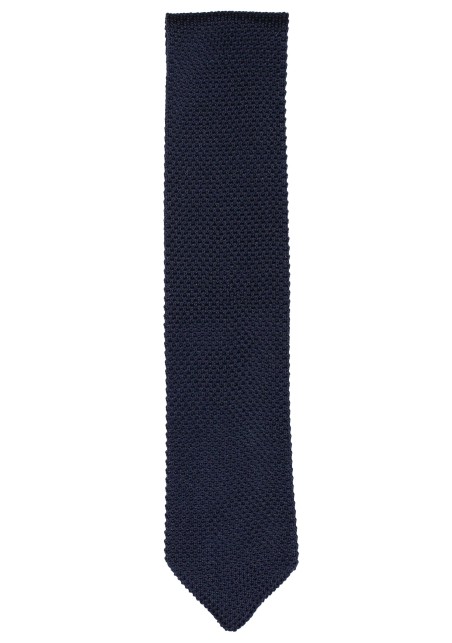 Pointed Tip Knit Tie in Navy | Navy Skinny Necktie with Pointed Tip