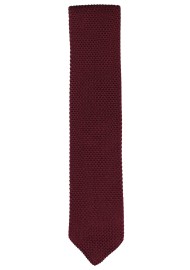 Skinny Knit Tie in Burgundy Red | Burgundy Knitted Necktie with Pointed Tip
