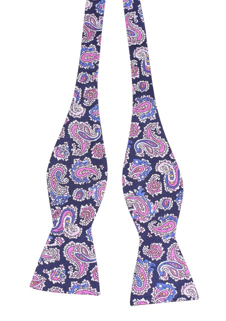 Silk Paisley Bow Tie | Navy Bow Tie with Pink and White Paisley Print