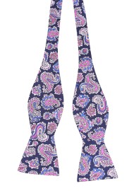 Silk Paisley Bow Tie | Navy Bow Tie with Pink and White Paisley Print