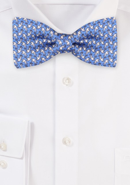 Self Tied Silk Bow Ties | Blue Bow Tie with Tiny Elephants in Self Tied Style