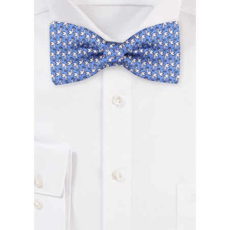 Self Tied Silk Bow Ties | Blue Bow Tie with Tiny Elephants in Self Tied Style