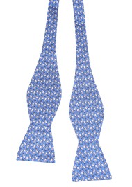 Self Tied Silk Bow Ties | Blue Bow Tie with Tiny Elephants in Self Tied Style