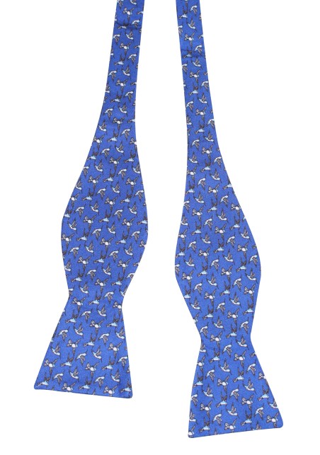 Hummingbird Print Bow Tie | Silk Self Tie Bow Tie in Blue with Hummingbirds