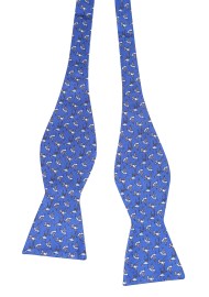 Hummingbird Print Bow Tie | Silk Self Tie Bow Tie in Blue with Hummingbirds
