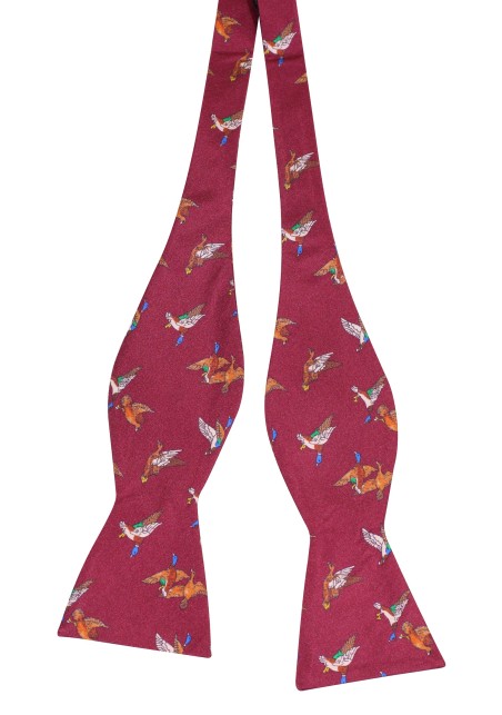 Flying Ducks Bow Tie | Self Tie Silk Bow Tie with Ducks in Burgundy