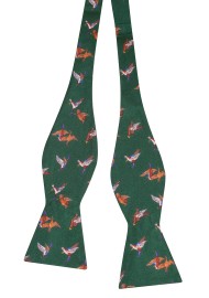 Flying Ducks Bow Tie in Green | Self Tie Silk Bow Tie with Ducks in Hunter Green