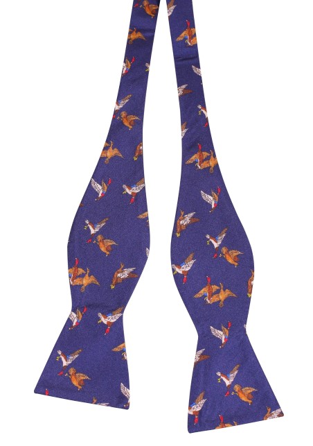 Duck Bow Tie in Navy | Self Tie Silk Bow Tie with Ducks in Navy Blue