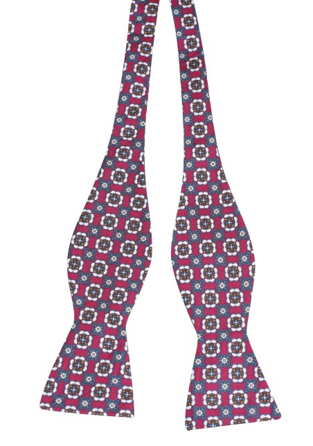 Foulard Print Silk Bowtie | Red, Turquoise, White Self Tie Bow Tie in Pure Silk
