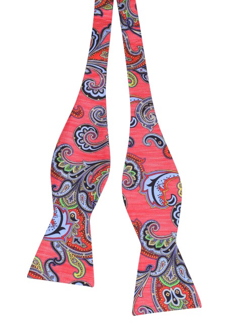 Red Stripe Paisley Bow Tie | Pure Silk Bowtie in Red Paisley Print