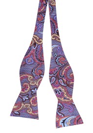 Blue Stripe Paisley Bow Tie | Pure Silk Bowtie in Blue Paisley Print