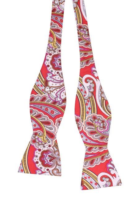 Red, White, Gold Paisley Print Bowtie | Silk Self Tie Bowtie in Red, White, and Gold