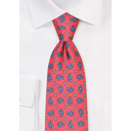 Crimson Red Paisley Tie | Red and Blue Paisley Tie in Pure Silk
