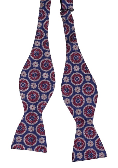 Navy and Wine Silk Bow Tie | Medallion Designer Bowtie in Pure Silk