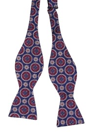 Navy and Wine Silk Bow Tie | Medallion Designer Bowtie in Pure Silk