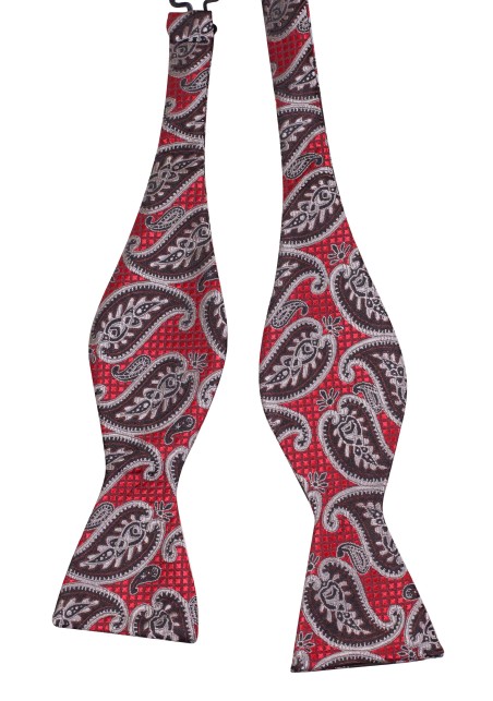 Crimson and Gold Paisley Bow Tie | Self Tie Bow Tie in Crimson Red and Antique Gold