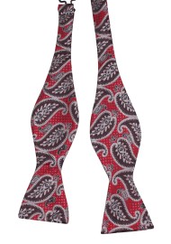 Crimson and Gold Paisley Bow Tie | Self Tie Bow Tie in Crimson Red and Antique Gold