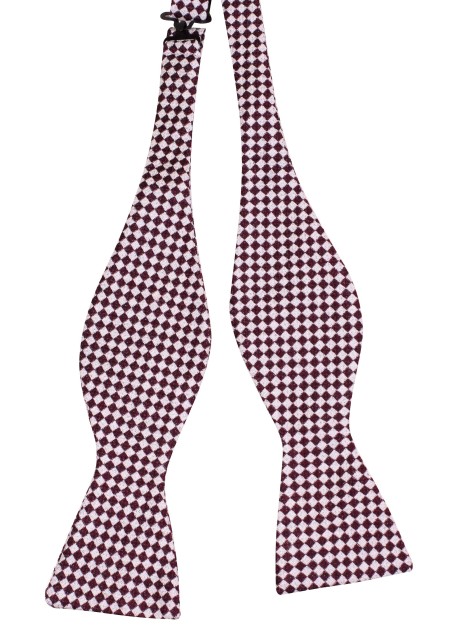Gingham Check Bow Tie in Burgundy and Silver | Silk and Wool Self-Tie Gingham Check Bowtie
