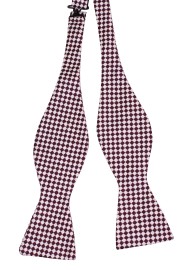 Gingham Check Bow Tie in Burgundy and Silver | Silk and Wool Self-Tie Gingham Check Bowtie