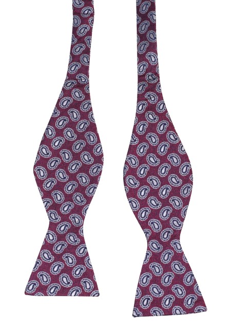 Burgundy and Silver Paisley Bow tie | Self Tie Silk Bow tie in Burgundy with Silver Paisley