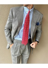 Foulard Print Striped Tie | Red and Blue Printed Designer Silk Necktie