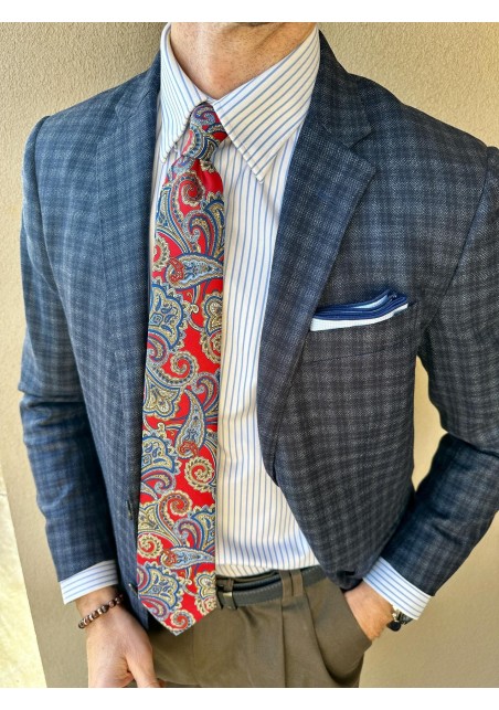 Bold Red Paisley Tie | Red and Golden Paisley Designer Necktie