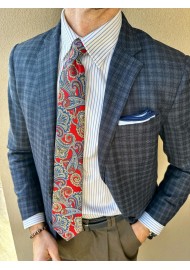 Bold Red Paisley Tie | Red and Golden Paisley Designer Necktie