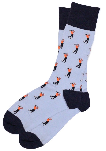Light Blue Dress Socks with Golfing Design