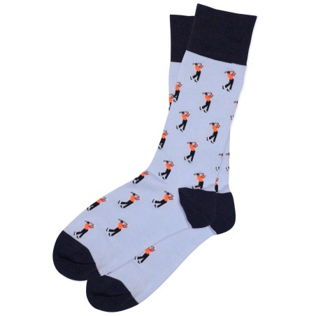 Light Blue Dress Socks with Golfing Design
