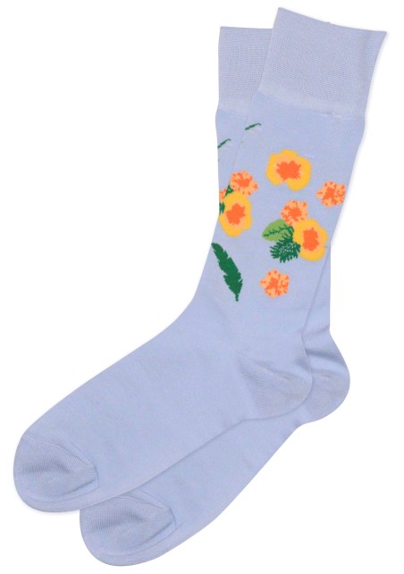 Light Blue Socks with Tropical Flowers