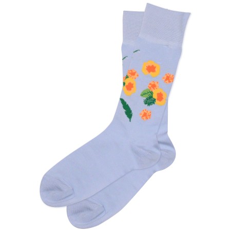 Light Blue Socks with Tropical Flowers
