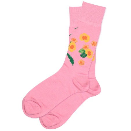 Peach Pink Socks with Tropical Flowers