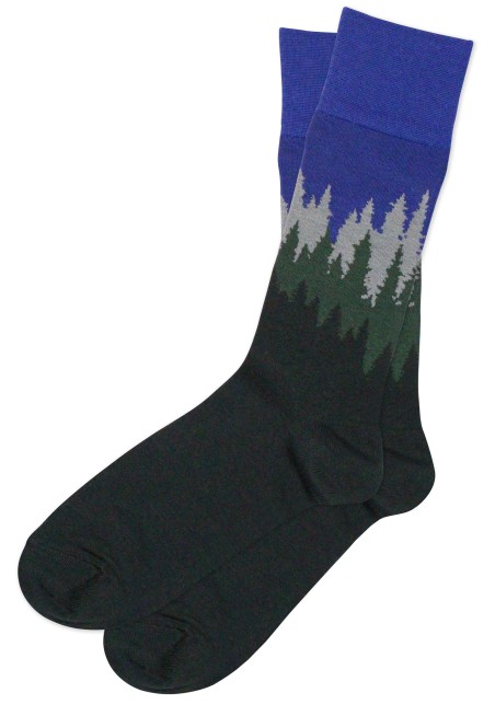 Navy Socks with Pine and Fir Forest Design