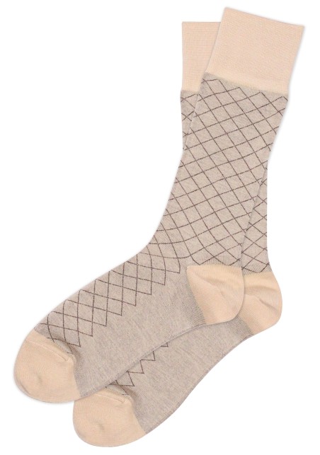Windowpane Check Socks in Tan and Dark Brown