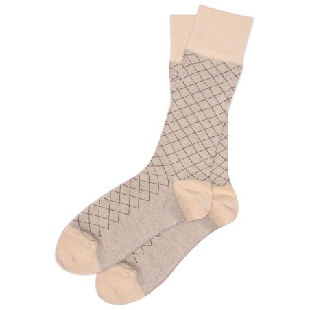 Windowpane Check Socks in Tan and Dark Brown