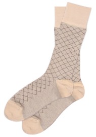 Windowpane Check Socks in Tan and Dark Brown